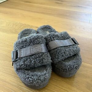 UGG Charcoal Fluffy Slide Sandal Slippers